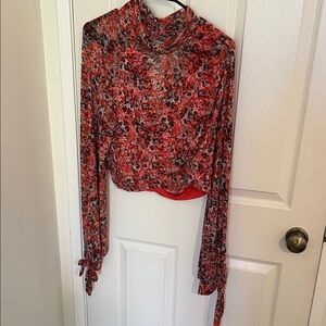 Free People Red Floral Blouse